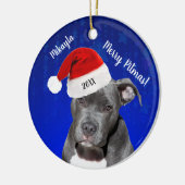 サンタハットピトマスセラミックス付きグレーメリーピットブル セラミックオーナメント (左)