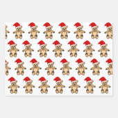 サンタハットピンクのクリスマスを飾ったかわいいテディベア ラッピングペーパーシート (正面3)