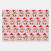 サンタハットピンクのクリスマスキッズが登場する可愛いテディベア ラッピングペーパーシート (正面2)