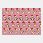 サンタハットピンクのクリスマスキッズが登場する可愛いテディベア ラッピングペーパーシート (正面)