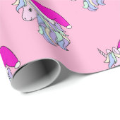 サンタハットピンクのローズカラーのクリスマスユニコーン ラッピングペーパー (ロールコーナー)