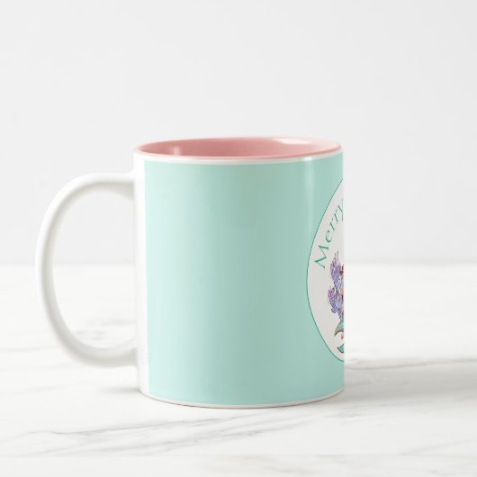 サンタハットピンク&ティール（緑がかった色）の可愛いクリスマスマーメイド ツートーンマグカップ (左)