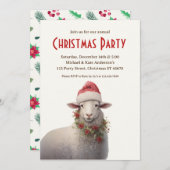 サンタハットファームの羊の動物クリスマスパーティー 招待状 (正面/裏面)