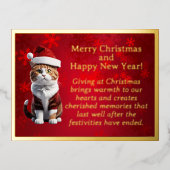 サンタハットフォイルポストカードに入った太い猫 箔シーズンポストカード (正面)