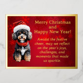 サンタハットフォイルポストカードのかわいいプードル 箔シーズンポストカード (正面)