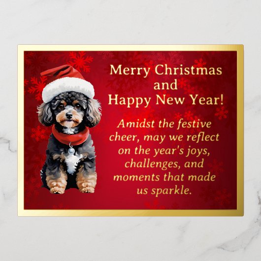 サンタハットフォイルポストカードのかわいいプードル 箔シーズンポストカード (正面)