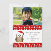 サンタハットフォトホリデーカード付きクリスマスフクロウ シーズンカード (正面)