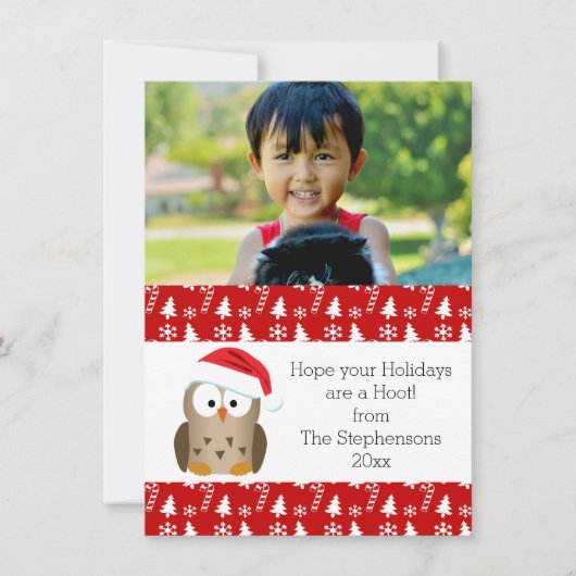 サンタハットフォトホリデーカード付きクリスマスフクロウ シーズンカード (正面)