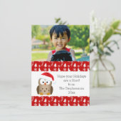 サンタハットフォトホリデーカード付きクリスマスフクロウ シーズンカード (スタンド正面)