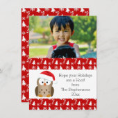 サンタハットフォトホリデーカード付きクリスマスフクロウ シーズンカード (正面/裏面)