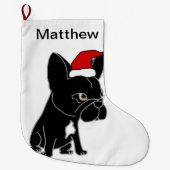 サンタハットフランスののクリスマスにかわいい黒いブルドッグ ラージクリスマスストッキング (正面)