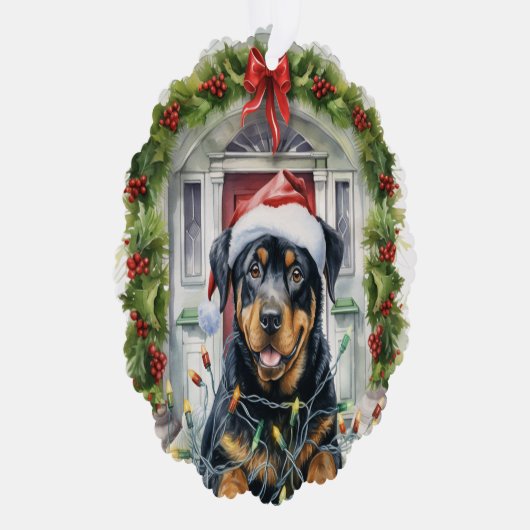 サンタハットフロントドアクリスマスにロッティードッグ オーナメントカード (右)