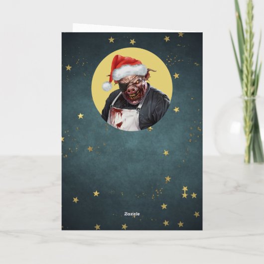 サンタハットブッチャーピルホラーおもしろいクリスマス シーズンカード (裏面)
