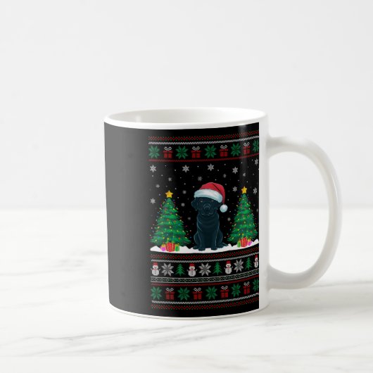 サンタハットブラックラブラドールドッグクリスマスツリーライト醜い コーヒーマグカップ (右)