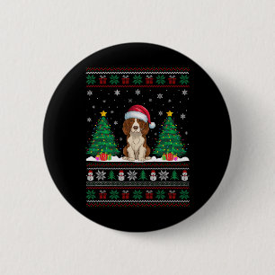 サンタハットブリタニースパニエル犬ドッグクリスマスツリーライトユーグ 缶バッジ