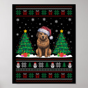 サンタハットブリードドッグクリスマスツリーが醜いSwを点灯 ポスター