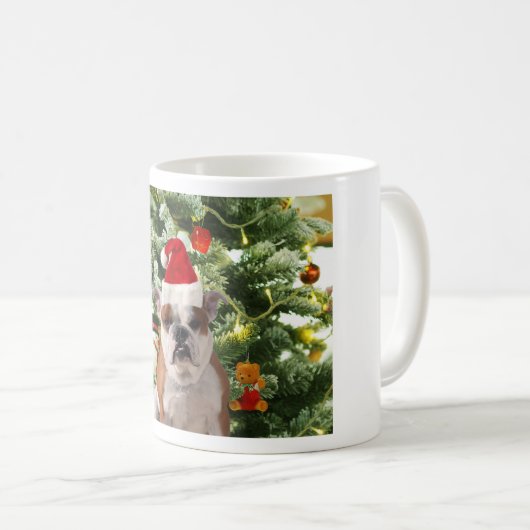 サンタハットブルドクリスマスツリー雪だるまギフトボックス コーヒーマグカップ (正面右)