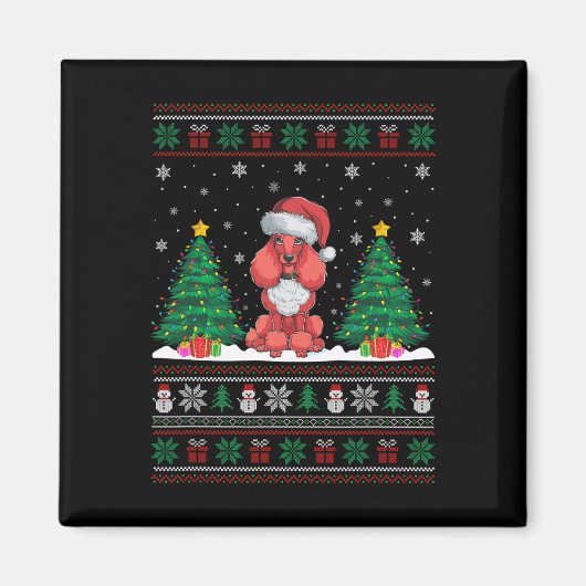 サンタハットプードルドッグクリスマスツリーが醜いSwを点灯 マグネット (正面)