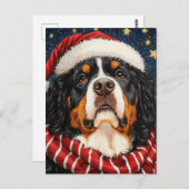 サンタハットベルネーズマウンテンドッグブルー金ゴールド星空 ポストカード (正面/裏面)