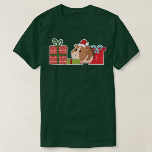 サンタハットペットグインのかわいいクリスマスモルモット Tシャツ (デザイン正面)