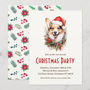 サンタハットペット犬のコルギのクリスマスパーティー 招待状