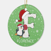 サンタハットペンギンスノーフレークのクリスマスアルファベット セラミックオーナメント (左)