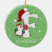 サンタハットペンギンスノーフレークのクリスマスアルファベット セラミックオーナメント (裏面)
