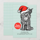 サンタハットホリデーカード付き犬 招待状 (正面/裏面)