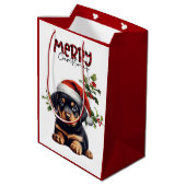 サンタハットホリーロットワイラーパピークリスマス ミディアムペーパーバッグ (裏面アングル)