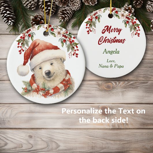 サンタハットポーラベアホリーベリークリスマスクリスマス セラミックオーナメント