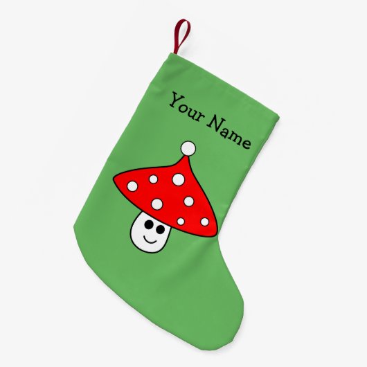 サンタハットマッシュルームクリスマスストッキング スモールクリスマスストッキング (正面 (吊り時))
