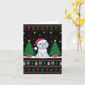 サンタハットマルチーズドッグクリスマスツリーライト醜いS カード (黄色い花)