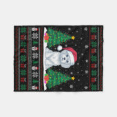 サンタハットマルチーズドッグクリスマスツリーライト醜いS フリースブランケット (正面(横))