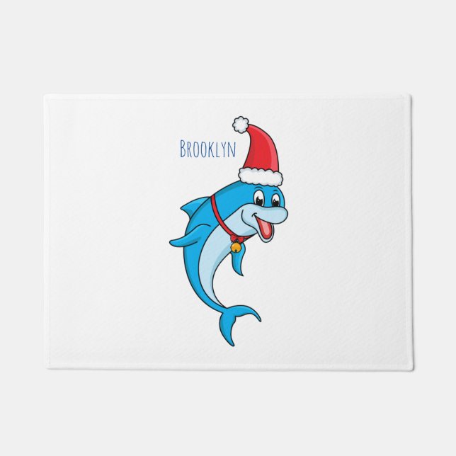 サンタハットマンガの可愛いイルカ ドアマット (正面)