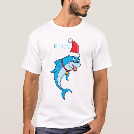 サンタハットマンガの可愛いイルカ Tシャツ (正面)
