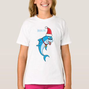 サンタハットマンガの可愛いイルカ Tシャツ