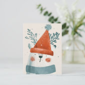 サンタハットミニマリストのクリスマスを着たホッキョクグマ ポストカード (スタンド正面)