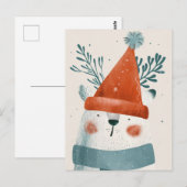 サンタハットミニマリストのクリスマスを着たホッキョクグマ ポストカード (正面/裏面)