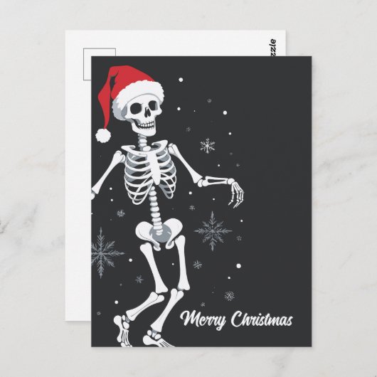 サンタハットメリークリスマスのスケルトン ポストカード (正面/裏面)