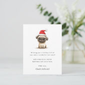 サンタハットメリークリスマスの可愛いパグ非写真 シーズンカード (スタンド正面)