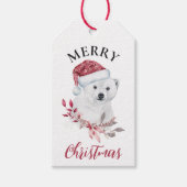 サンタハットメリークリスマスの可愛いホッキョクグマ ギフトタグ (正面)