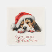 サンタハットメリークリスマスの可愛い犬 スタンダードカクテルナプキン (正面)