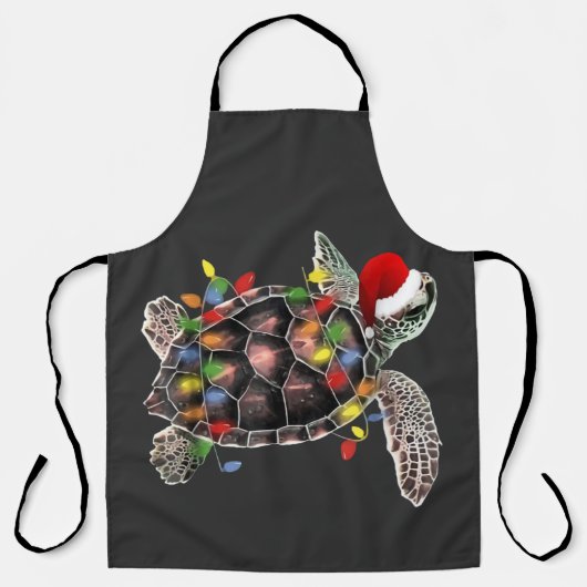 サンタハットメリークリスマスを着たウミガメ エプロン (正面)