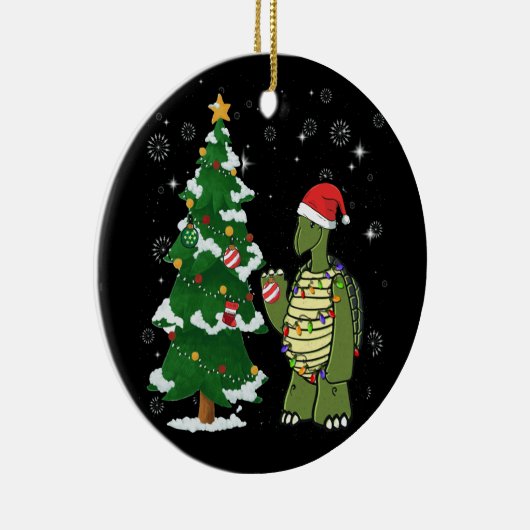 サンタハットメリークリスマスを着たウミガメ セラミックオーナメント (右)
