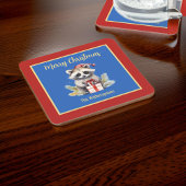 サンタハットメリークリスマスを迎えるかわいいアライグマ スクエアペーパーコースター