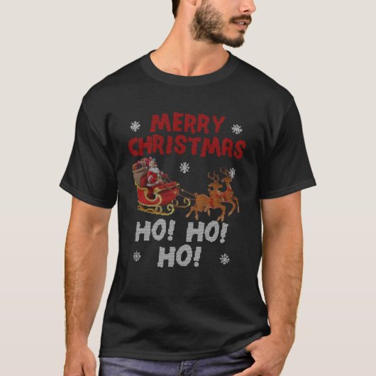 サンタハットメリークリスマスサンタクラとホーホー Tシャツ (正面)