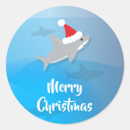 サンタハットメリークリスマスステッカー付きサメ ラウンドシール