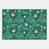 サンタハットメリークリスマスツリーパターン  ラッピングペーパーシート (正面3)