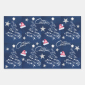 サンタハットメリークリスマスツリーパターン  ラッピングペーパーシート (正面)