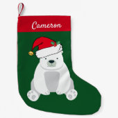 サンタハットモノグラムの子供たちのかわいいホッキョクグマ スモールクリスマスストッキング (正面)